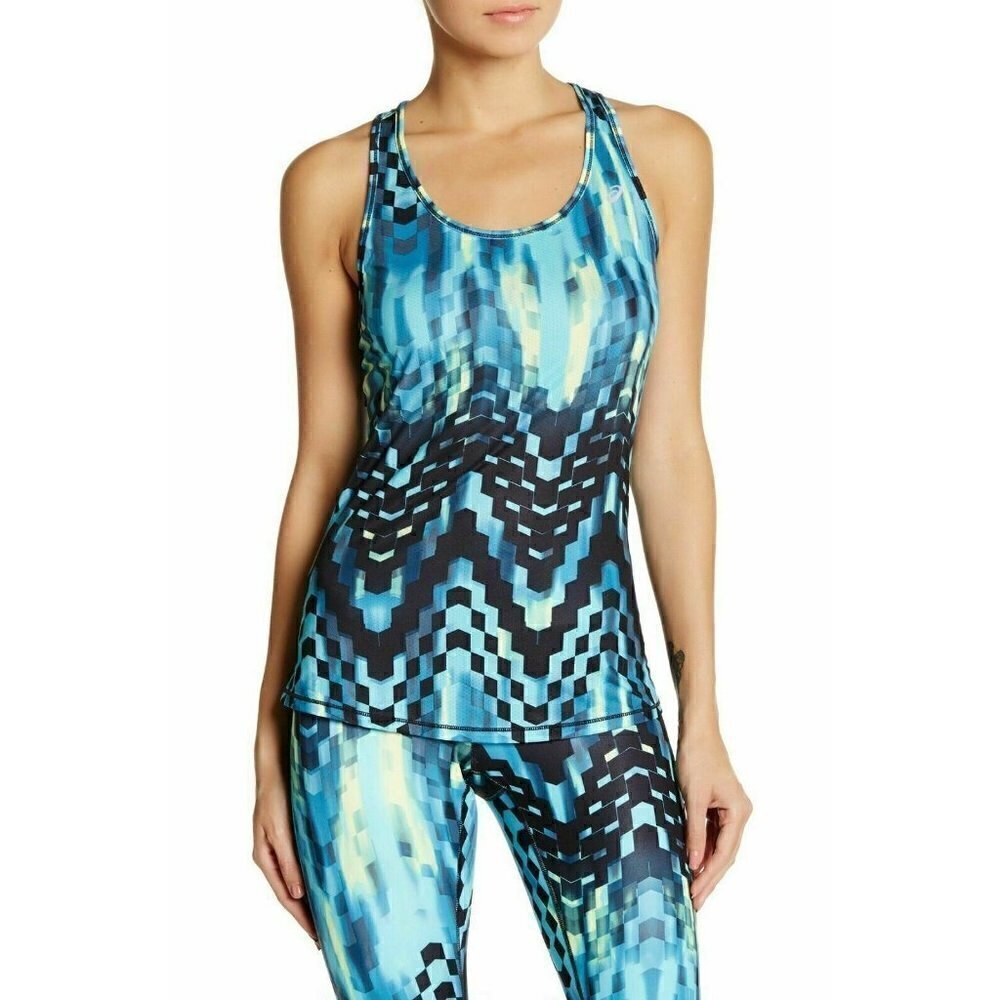 ASICS Womens Blue Printed Emma Tank Top size XS S